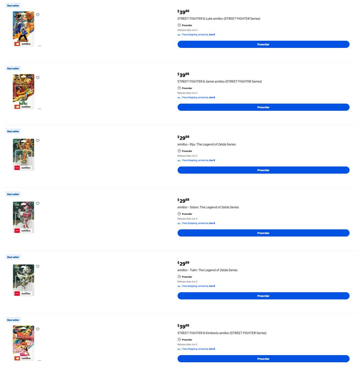 Looks like all the Switch 2 launch amiibo are back up for pre-order at Walmart (except Yunobo which never went up): bit.ly/4iPlmvo #ad