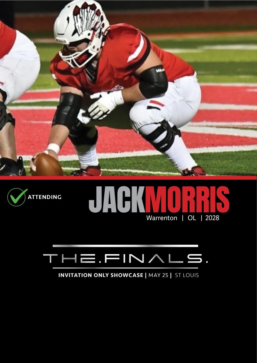 TheFINALS  | Jack Morris

6’2, 270  |  OL  |  2026  |  Warrenton (MO) |  <a href="/thejackmorris_/">Jack Morris</a>

⭐ Rising OL prospect Jack Morris will be attending TheFINALS!

⭐ All-state selection recently picked up his first NCAA Division I offer from Tennessee-Martin, drawing interest from several