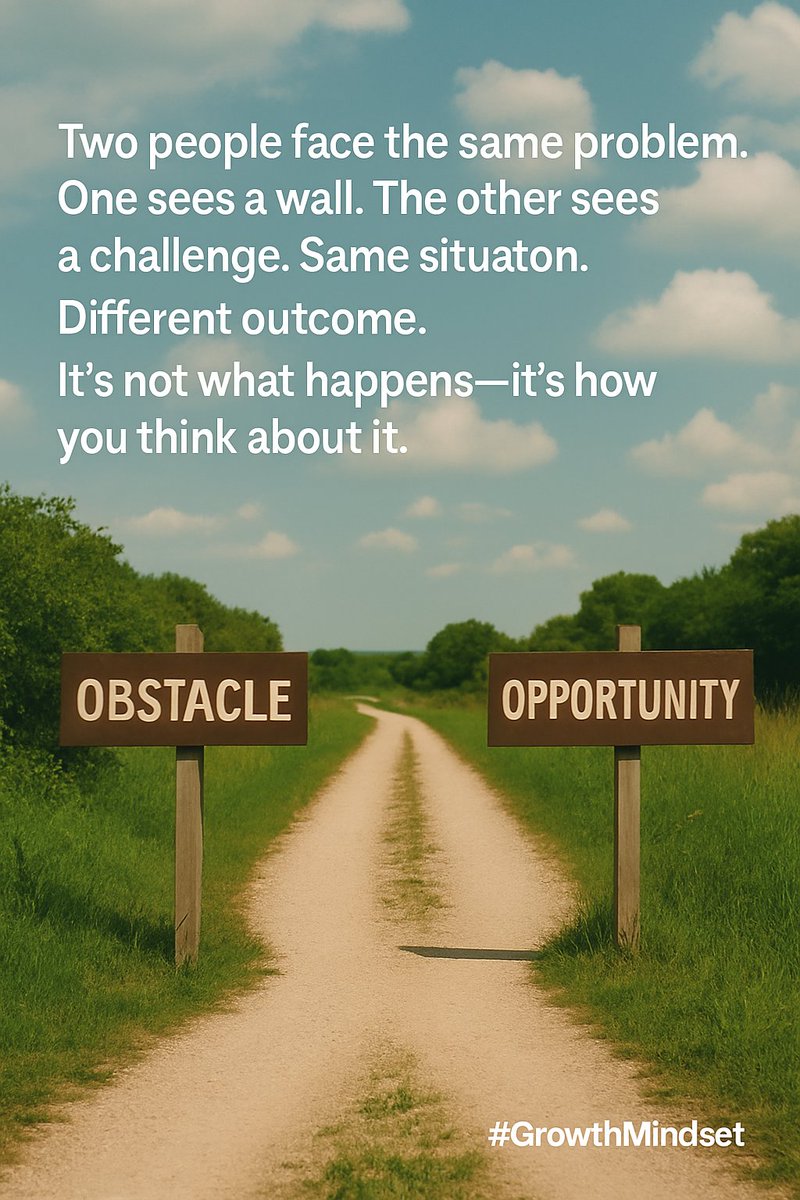 Motiv_Quarters's tweet photo. Two people face the same problem.
One sees a wall. The other sees a challenge.
Same situation. Different outcome.
It’s not what happens, it’s how you think about it. #GrowthMindset https://t.co/WBKonMa26w