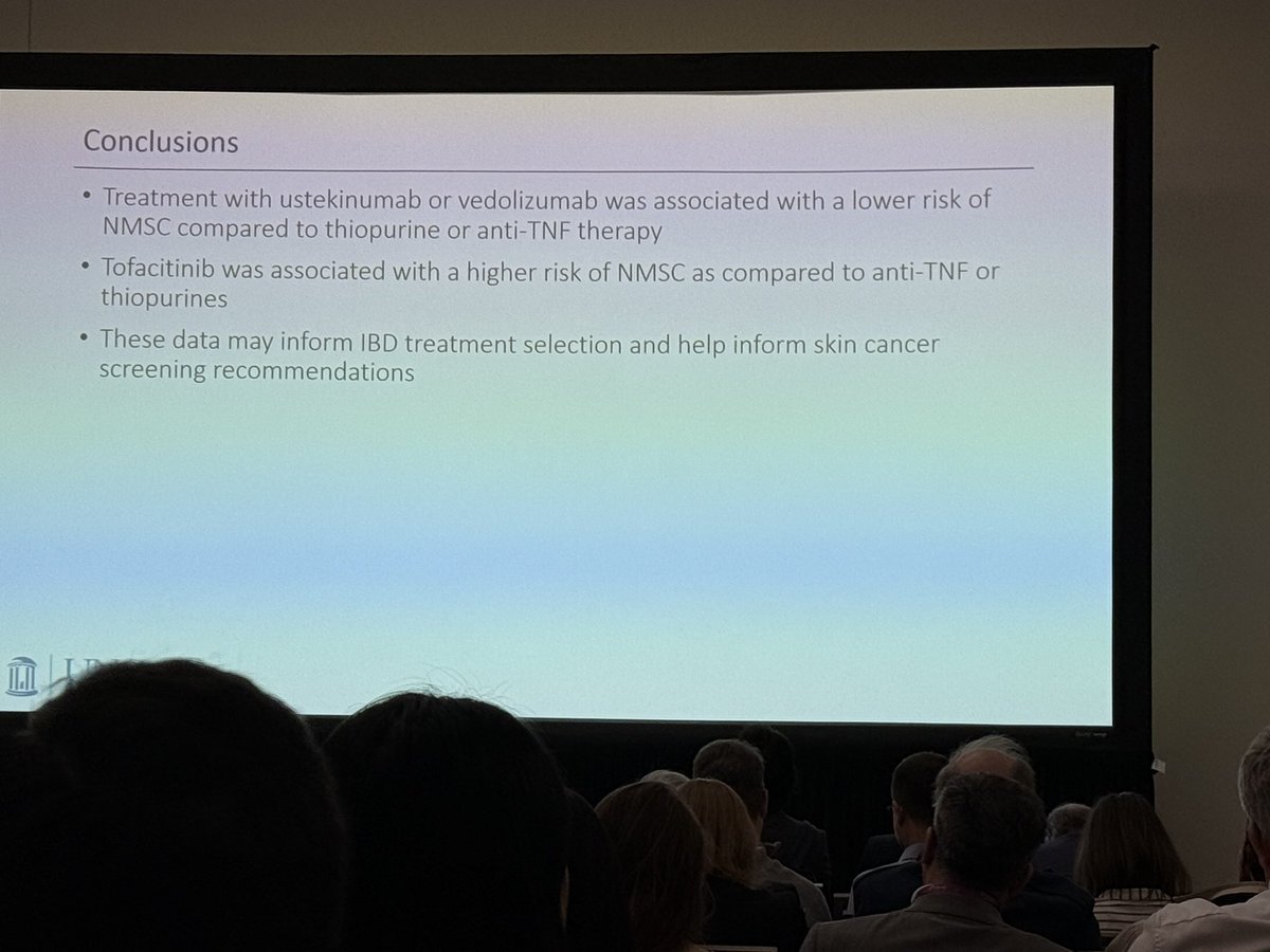 Reezwana C, MD, FACG (@reezwanacmd) on Twitter photo <a href="/MLongMD/">Millie Long</a> giving a fantastic talk on skin cancer and #IBD 💊
💎get baseline skin exams in these IBD patients
💎tofa higher risk of non melanoma skin cancer than uste or vedo.. same for upa? Need more data
#DDW2025 <a href="/MLongMD/">Millie Long</a> giving a fantastic talk on skin cancer and #IBD 💊
💎get baseline skin exams in these IBD patients
💎tofa higher risk of non melanoma skin cancer than uste or vedo.. same for upa? Need more data
#DDW2025
