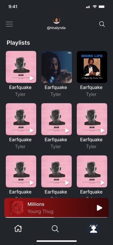 fawazontop's tweet image. Day 3 of 30: User Profile Page(Music App)
Designed a clean, dark-mode friendly profile screen.

Key features: 
•Search bar, sandwich menu icon
•User’s avatar &amp;amp; username
•Playlists
•Floating mini-player above nav

 #30DayChallenge #UIDesign #MusicApp #DarkModeDesign #UIUX