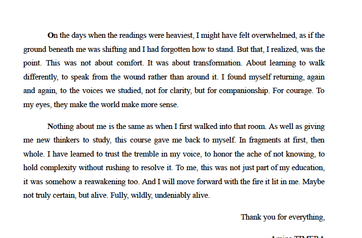 Y'day was last class of my MA Poco-Decol Studies course. One component of assessment requires students to write a letter addressed to themselves or any other reader. One student sent me theirs way before deadline. Can't control the tears. Produced with permission (name redacted)