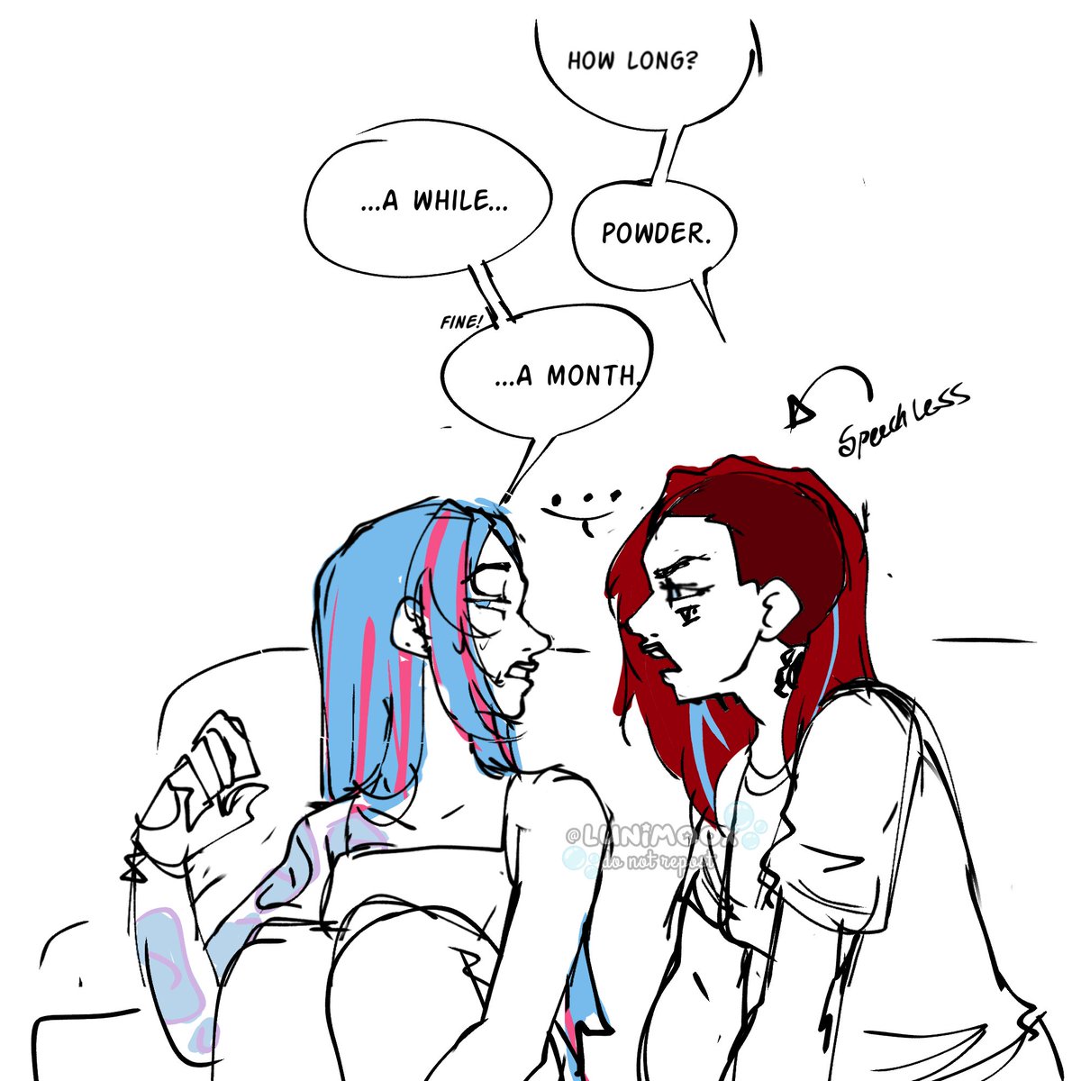 Lunimo0x's tweet photo. Mini comic about Jinx telling vi about dating Ekko. This came to me in a dream that's why it sucks lol. (Yes this is still the college AU.)
#arcane #TimeBomb #jinxarcane #viarcane #GertVi https://t.co/PQq7lAXPdE