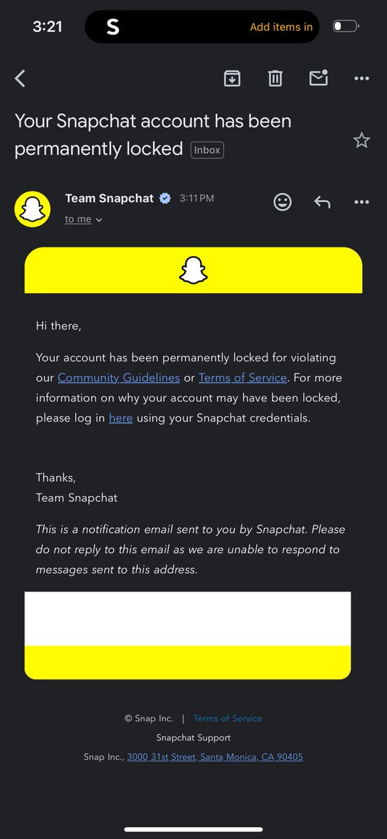 Oh hey. Was banned on Snapchat for sending sexual things. Sweet. Thanks <a href="/Snapchat/">Snapchat</a>