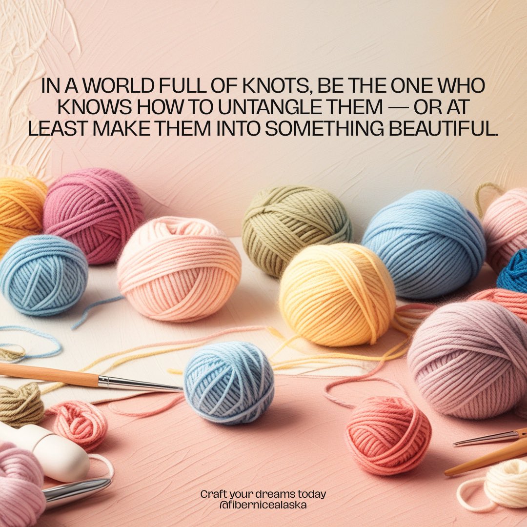 FiberniceAlaska's tweet photo. In a world full of knots, be the one who knows how to untangle them — or at least make them into something beautiful. https://t.co/5qUxPrNJri