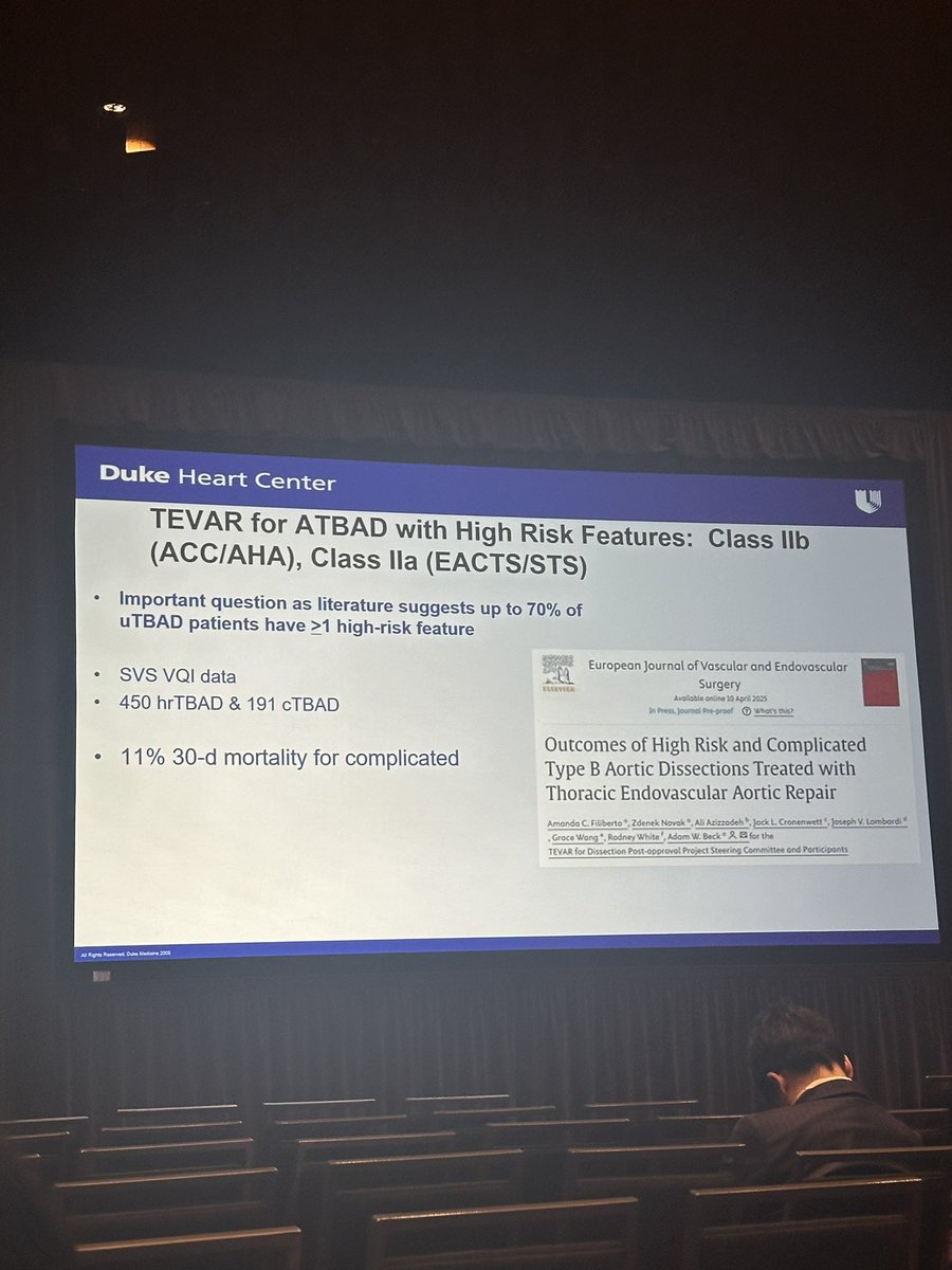 Marvi Tariq (@marvitariq) on Twitter photo Pleasant surprise seeing <a href="/UABVascular/">UAB Vascular Surgery</a> <a href="/AWBeckMD/">Adam W. Beck</a> study on TEVAR in high-risk complicated TBAD cited in Dr. Hughes <a href="/DukeHeartCenter/">Duke Heart</a> talk on “When to intervene in Type B Aortic Dissection”
<a href="/UABSurgery/">UAB Surgery</a> <a href="/uabctsresidency/">UAB Cardiothoracic Surgery</a> <a href="/herbchen/">herb chen</a> <a href="/AATSHQ/">AATS</a> #AATS25 Pleasant surprise seeing <a href="/UABVascular/">UAB Vascular Surgery</a> <a href="/AWBeckMD/">Adam W. Beck</a> study on TEVAR in high-risk complicated TBAD cited in Dr. Hughes <a href="/DukeHeartCenter/">Duke Heart</a> talk on “When to intervene in Type B Aortic Dissection”
<a href="/UABSurgery/">UAB Surgery</a> <a href="/uabctsresidency/">UAB Cardiothoracic Surgery</a> <a href="/herbchen/">herb chen</a> <a href="/AATSHQ/">AATS</a> #AATS25