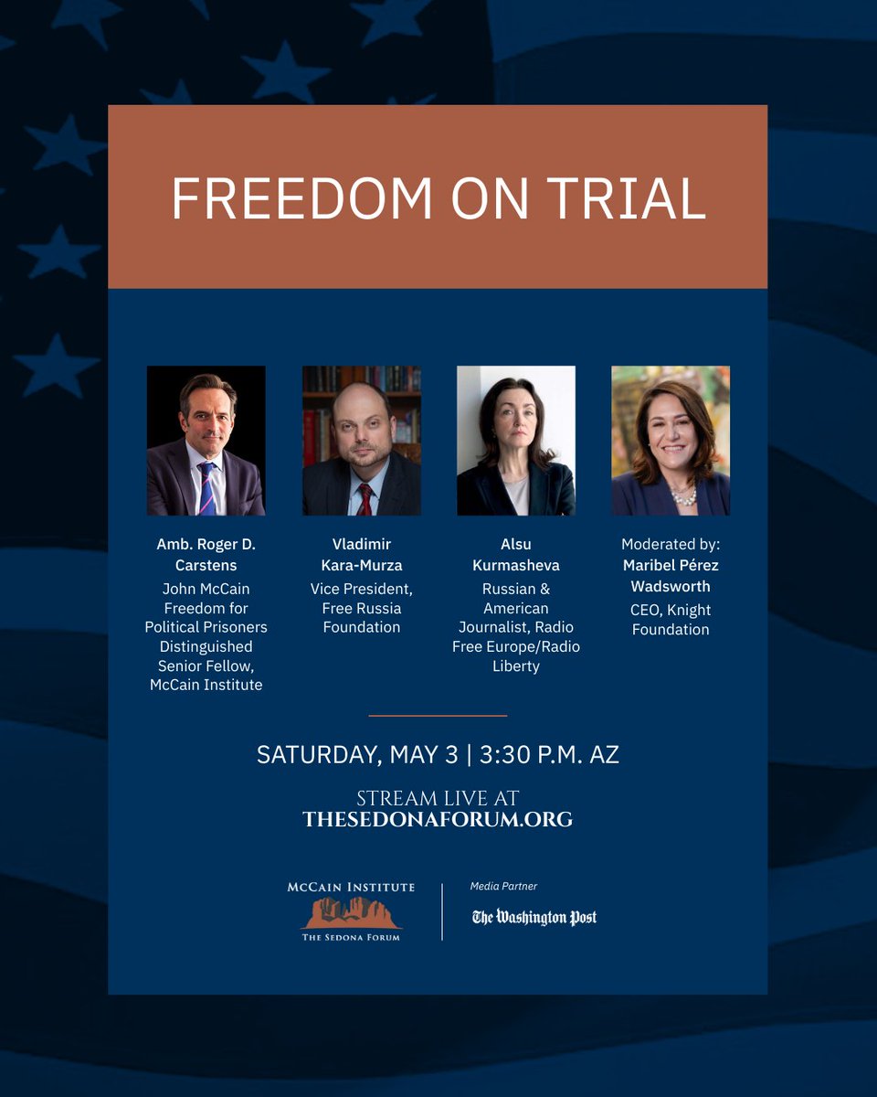 McCain Institute (@mccaininstitute) on Twitter photo Happening now: āFreedom on Trialā with Amb. Roger Carstens, @VKaraMurza, and <a href="/AlsuKurmasheva/">Alsu Kurmasheva</a>āmoderated by <a href="/knightfdn/">Knight Foundation</a>ās <a href="/mwadsworth/">Maribel PĆ©rez Wadsworth</a>. Watch live here: mccaininstitute.org/the-sedona-for⦠<a href="/RFERL/">Radio Free Europe/Radio Liberty</a> Happening now: āFreedom on Trialā with Amb. Roger Carstens, @VKaraMurza, and <a href="/AlsuKurmasheva/">Alsu Kurmasheva</a>āmoderated by <a href="/knightfdn/">Knight Foundation</a>ās <a href="/mwadsworth/">Maribel PĆ©rez Wadsworth</a>. Watch live here: mccaininstitute.org/the-sedona-for⦠<a href="/RFERL/">Radio Free Europe/Radio Liberty</a>