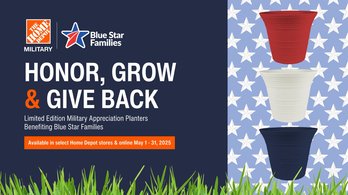 Blue Star Families ๐บ๐ธ (@bluestarfamily) on Twitter photo ๐บ๐ธ๐ผ The <a href="/HomeDepot/">The Home Depot</a> Military Appreciation Planter is back! Proceeds benefit Blue Star Families.
๐ชด Get yours May 1โ31 at select stores
๐ Plant red, white & blue
๐ธ Share with #BlueStarPorchProject!
#MilitaryAppreciationMonth #SupportOurTroops #PlantWithPurpose ๐บ๐ธ๐ผ The <a href="/HomeDepot/">The Home Depot</a> Military Appreciation Planter is back! Proceeds benefit Blue Star Families.
๐ชด Get yours May 1โ31 at select stores
๐ Plant red, white & blue
๐ธ Share with #BlueStarPorchProject!
#MilitaryAppreciationMonth #SupportOurTroops #PlantWithPurpose