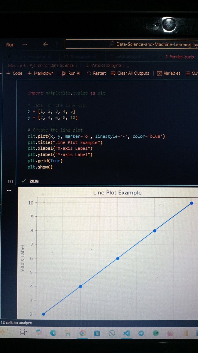iam_nanpan's tweet image. Day 2 of my #DataScience

Dove into #Matplotlib.

I love how I can visualize data with Python. 
Using labels for clear axes,  colours to style, and line widths to make my plots pop. Tweaking parameters like linestyle &amp;amp; markers is so fun! 

 #Python #LearningDataScience