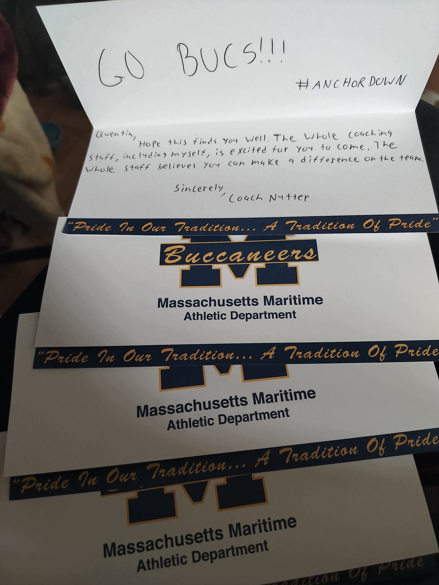 Quentin Smith (@quentind_adonis) on Twitter photo Want to thank the coaching staff at <a href="/bucs_fball/">Massachusetts Maritime Football</a> for the handwritten thank you notes after my visit. Looking forward to being back on campus on the 30th for a more personal visit! <a href="/FBCoachGorman/">Liam Gorman</a> <a href="/Coach_Nutter51/">Jacob Nutter</a> <a href="/Maritime_Bucs/">Massachusetts Maritime Buccaneers</a> Want to thank the coaching staff at <a href="/bucs_fball/">Massachusetts Maritime Football</a> for the handwritten thank you notes after my visit. Looking forward to being back on campus on the 30th for a more personal visit! <a href="/FBCoachGorman/">Liam Gorman</a> <a href="/Coach_Nutter51/">Jacob Nutter</a> <a href="/Maritime_Bucs/">Massachusetts Maritime Buccaneers</a>