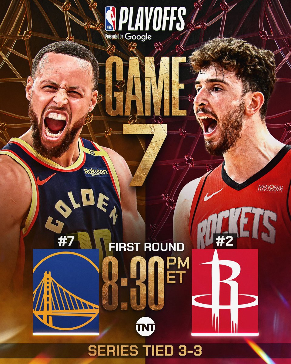 GAME 7, with a trip to the Western Conference Semis on the line!

Steph, Jimmy and the Warriors.
Sengun, VanVleet and the Rockets.

Don't miss GSW/HOU Game 7 tonight at 8:30pm/et on TNT!