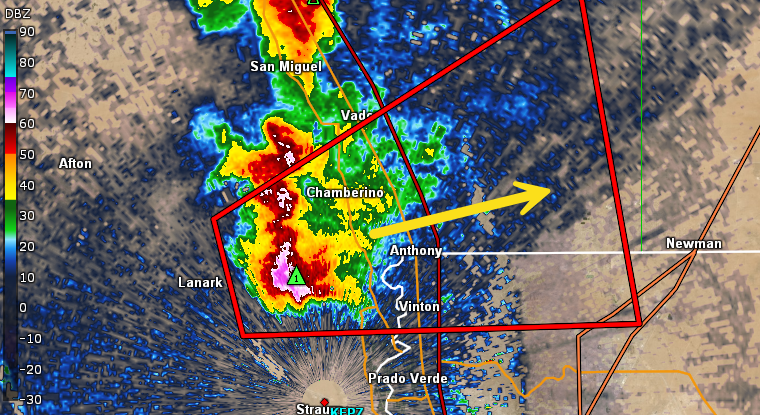 A Severe Thunderstorm Warning is in effect for southwestern Dona Ana ...