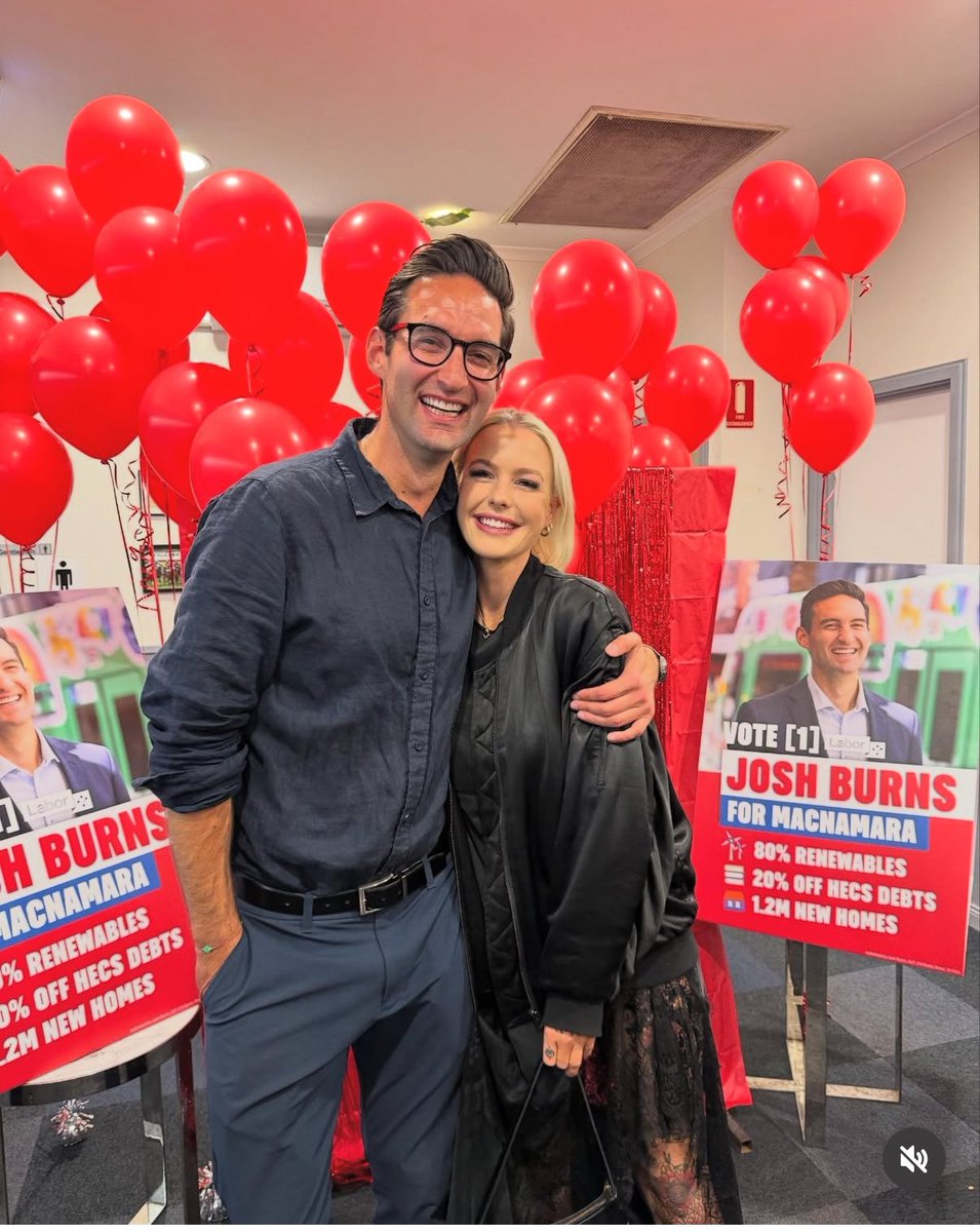 Hope this photo of my friends Josh Burns and Georgie Purcell celebrating Josh’s emphatic victory in Macnamara in a majority Labor Government doesn’t upset anyone on this website
