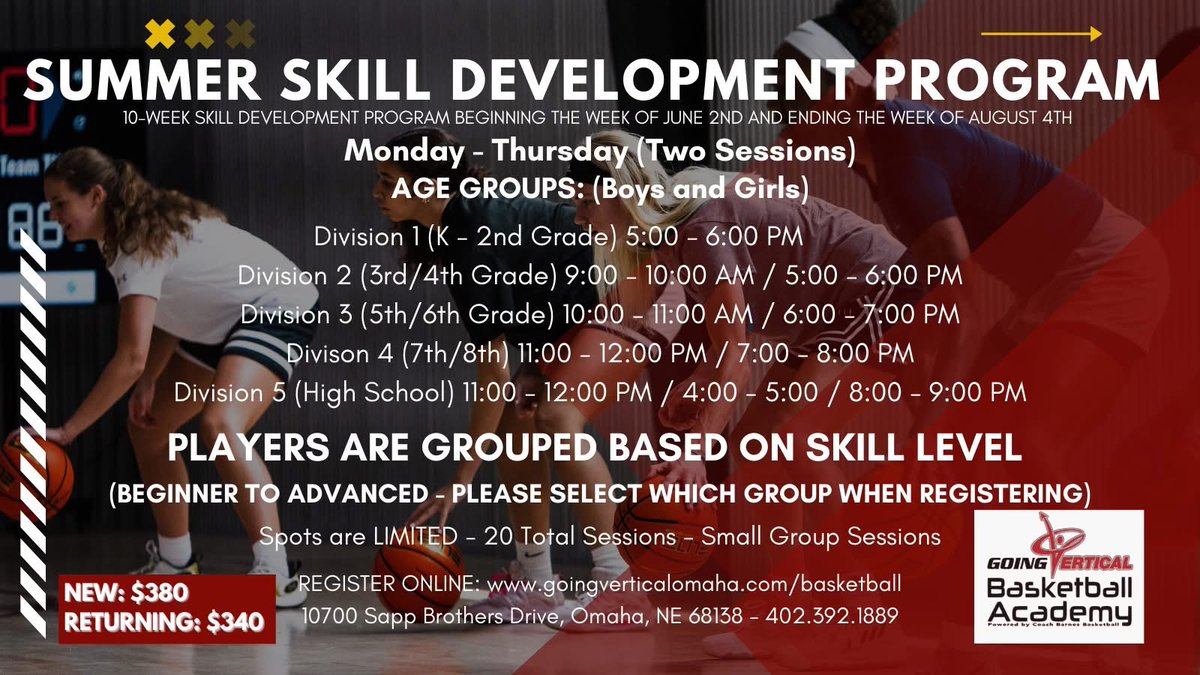 Going Vertical Basketball Academy (@gvbacademy) on Twitter photo Register for Summer Sports Performance w/ <a href="/Warren_Academy/">Warren Academy</a> at GVBA! Open to all hoopers — even if you’re not in our Skill Development Program. But if you are... this combo is 🔥🔥🔥🔥.
✅ On-court skill work
✅ Speed, strength & explosiveness training
#TrainSmart #TrainComplete Register for Summer Sports Performance w/ <a href="/Warren_Academy/">Warren Academy</a> at GVBA! Open to all hoopers — even if you’re not in our Skill Development Program. But if you are... this combo is 🔥🔥🔥🔥.
✅ On-court skill work
✅ Speed, strength & explosiveness training
#TrainSmart #TrainComplete