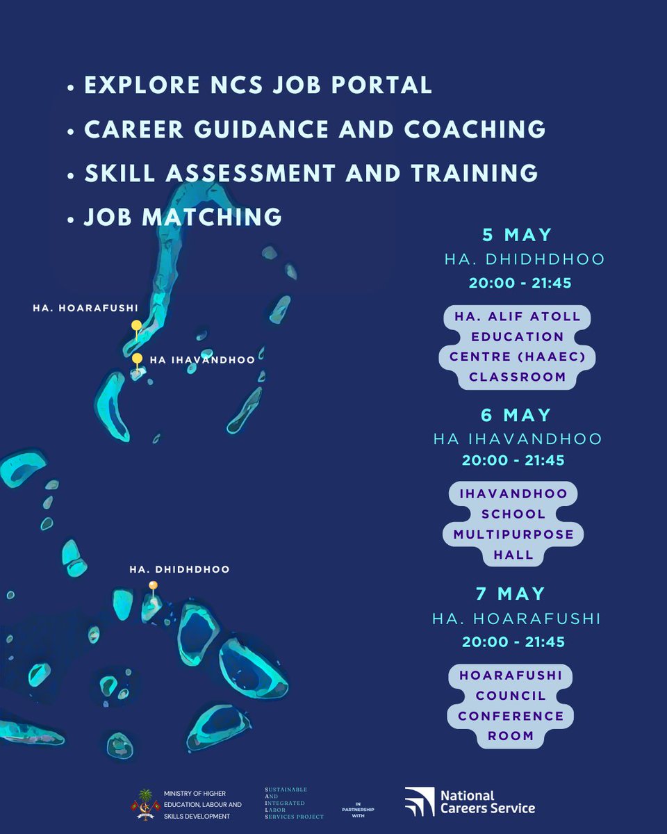 SAILS Project (@sailsprojectmv) on Twitter photo SAILS is going to be starting our information sessions in H.A. atoll tomorrow! Swipe to see venues and times for our sessions <a href="/ncsgovmv/">National Careers Service</a> <a href="/MoHEmv/">Min. of Higher Edu, Labour and Skills Development</a> SAILS is going to be starting our information sessions in H.A. atoll tomorrow! Swipe to see venues and times for our sessions <a href="/ncsgovmv/">National Careers Service</a> <a href="/MoHEmv/">Min. of Higher Edu, Labour and Skills Development</a>