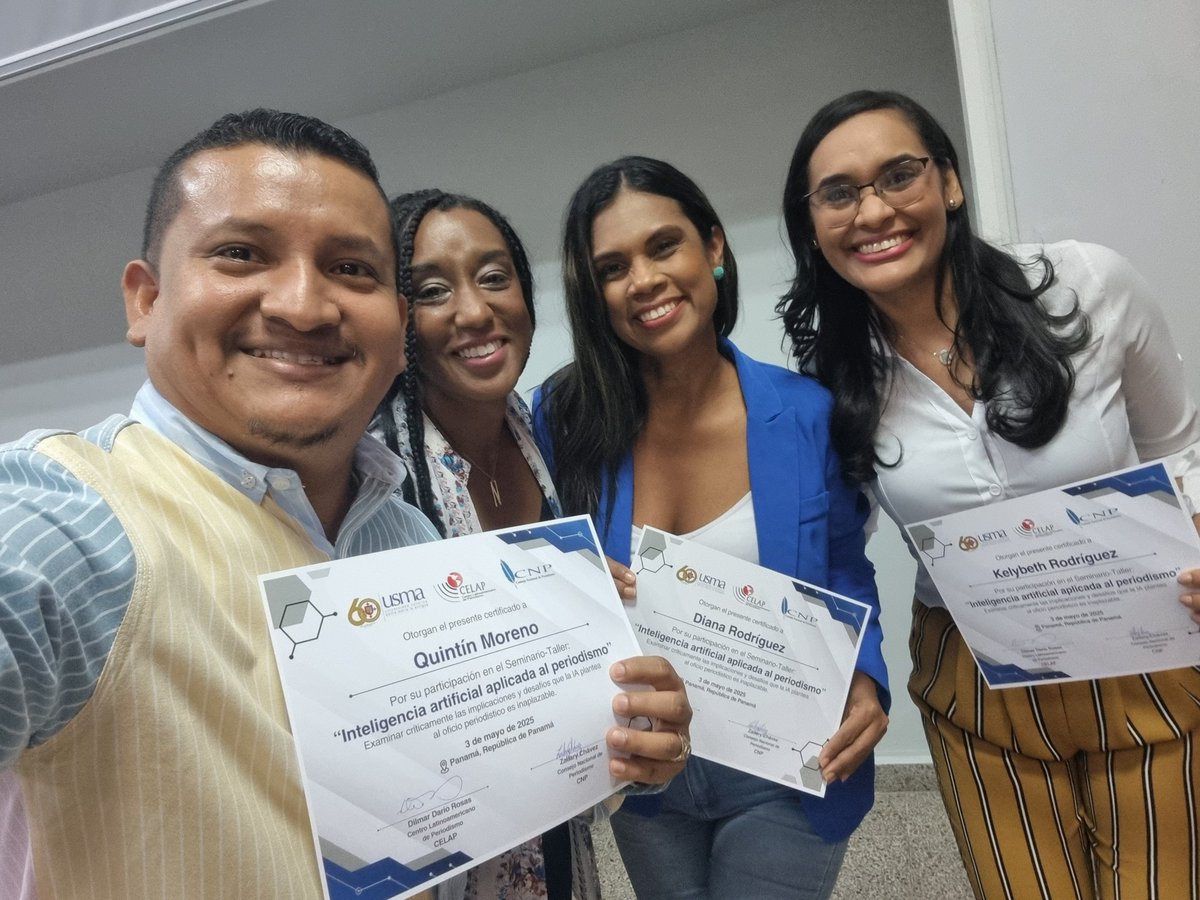 quintinmoreno's tweet image. Excelente seminario-taller organizado por el @CNP_Panama y @celap1 con el apoyo de la @USMApanama , el cual reunió a profesionales de la comunicación y periodistas para ampliar conocimientos sobre: "La inteligencia artificial aplicada al periodismo".