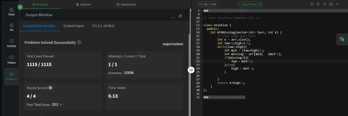 harshsingh_on's tweet image. Day 35 Kth Missing Positive Number in a Sorted Array
#gfg160 #codingquestion #geeksforgeeks