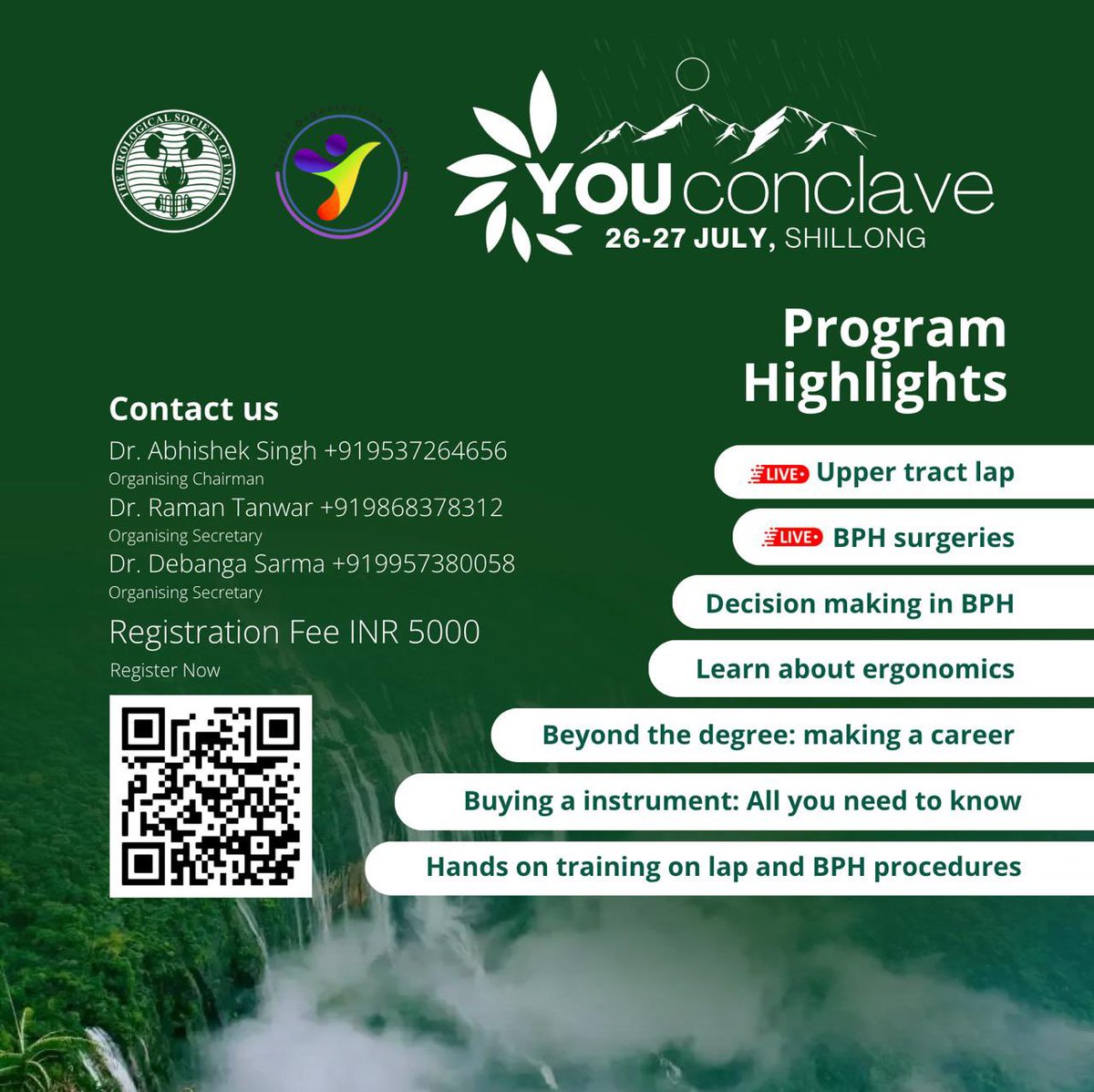 Abhishek singh (@abhisingh82) on Twitter photo We welcome you to YOU Conclave at Shillong from 26th to 27th July 2025.
It will be a program focussed at just the young urologists covering their needs.
You can register today itself at this link rzp.io/rzp/KeqywiNs We welcome you to YOU Conclave at Shillong from 26th to 27th July 2025.
It will be a program focussed at just the young urologists covering their needs.
You can register today itself at this link rzp.io/rzp/KeqywiNs