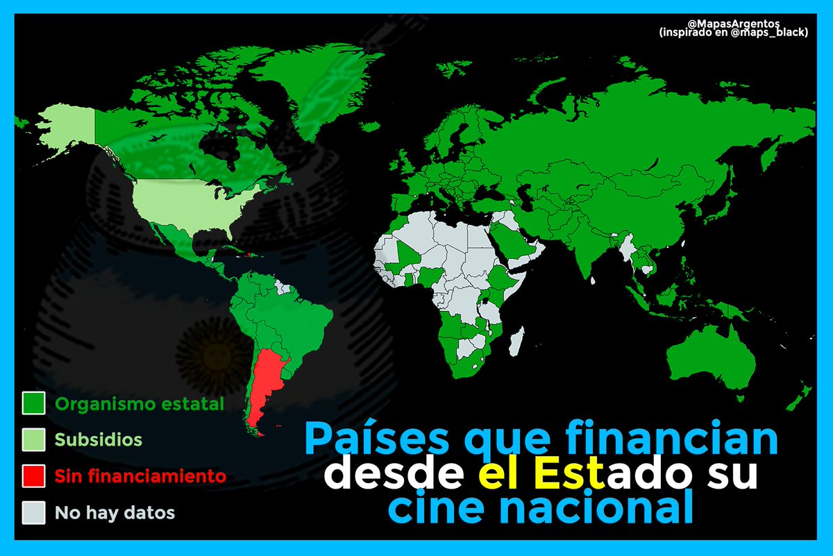 Países que financian desde el Estado su cine nacional. Los únicos no lo hacen son Argentina y Haití. Argentina tuvo el INCAA hasta este año (fue desmantelado y sus trabajadores suspendidos por decisión del gobierno nacional)