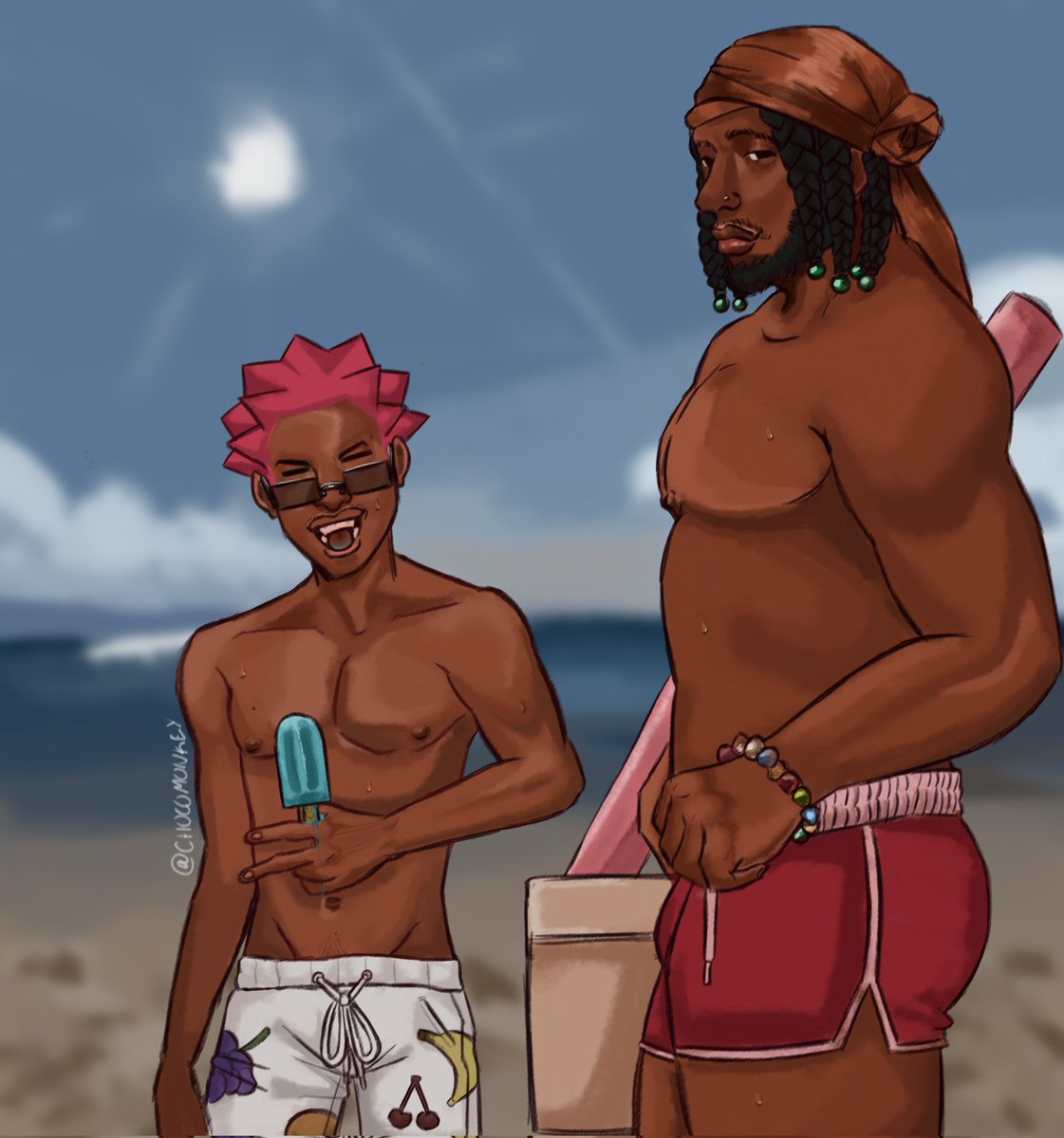 CH0COMONKEY's tweet image. Finally, finish this art of Ke&apos;Vante and Zion at the beach🥳