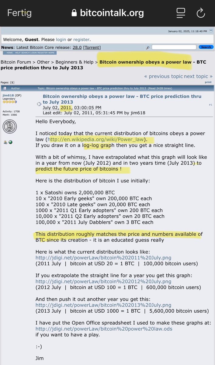 The Bitcoin Power Law relationship was first shared by user Jim318 on  Bitcointalk in July 2011. There is no reason to continue fighting about who  discovered the Power Law.