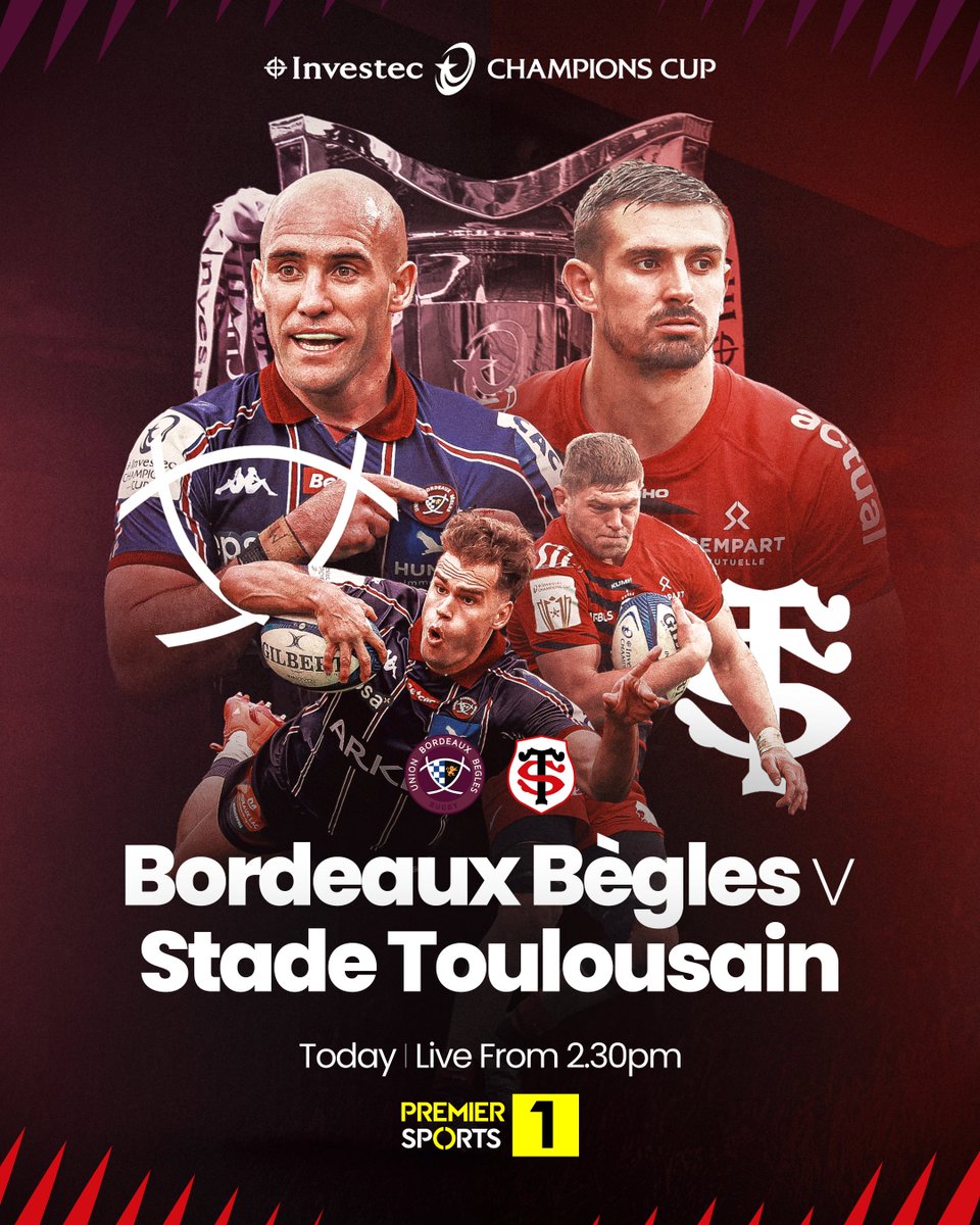 Premier Sports (@premsportstv) on Twitter photo French heavyweights battle it out for a place in the #InvestecChampionsCup Final today ⚔️
Watch live coverage of Bordeaux Bègles vs Stade Toulousain on Premier Sports 1 at 2.30pm 📺 French heavyweights battle it out for a place in the #InvestecChampionsCup Final today ⚔️
Watch live coverage of Bordeaux Bègles vs Stade Toulousain on Premier Sports 1 at 2.30pm 📺