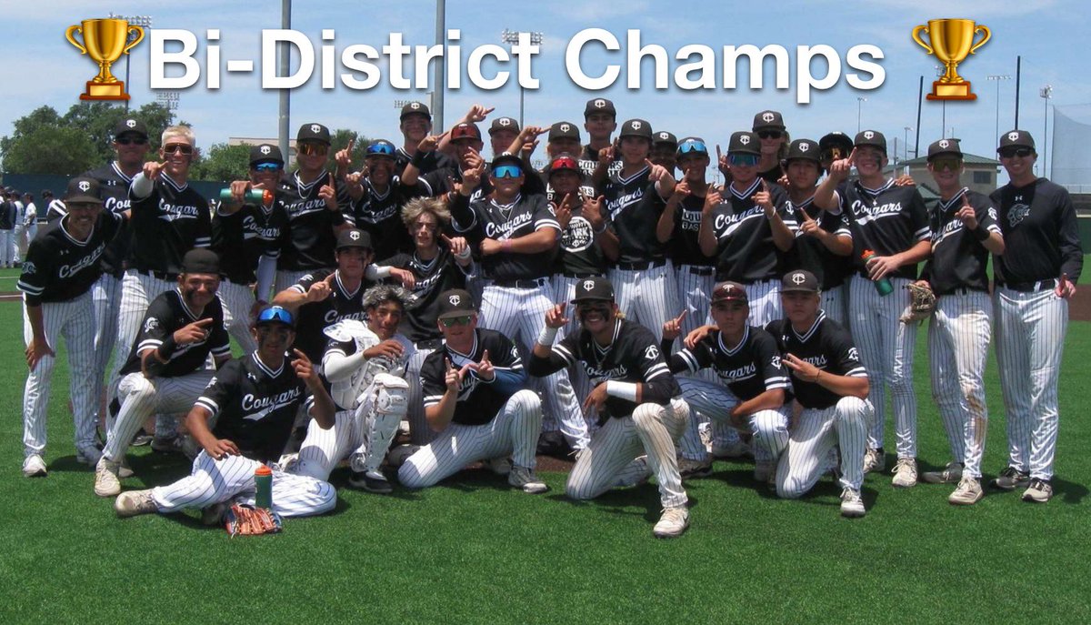 Cougars defeat Sotomayor 5-0 to claim a Bi-District Championship! ⚾️🐾

Area round info TBA!

What a job by the pitching staff to hold Soto to 2 hits and great defense. <a href="/AngelTa82223938/">Angel Tamayo</a>, <a href="/Tyler_Hummel12/">Tyler Hummel</a> <a href="/BenjaminRoska12/">Benjamin Roska</a> combining for the shutout and <a href="/Derek_Rod12/">Derek</a> goes 2-3, 3 RBI.