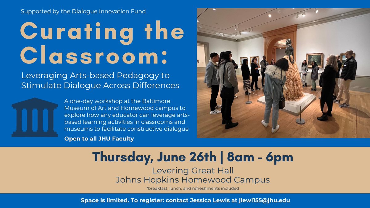 Margaret “Meg” Chisolm, MD (@whole_patients) on Twitter photo Anyone who teaches at any <a href="/JohnsHopkins/">Johns Hopkins University</a> school is invited to register for our FREE 1-d course on Homewood campus & <a href="/artbma/">Baltimore Museum of Art</a> - sponsored by a Dialogue Innovations Fund award - to explore how arts-based pedagogy supports dialogue across differences. Space limited: Jlewi155@jhu.edu Anyone who teaches at any <a href="/JohnsHopkins/">Johns Hopkins University</a> school is invited to register for our FREE 1-d course on Homewood campus & <a href="/artbma/">Baltimore Museum of Art</a> - sponsored by a Dialogue Innovations Fund award - to explore how arts-based pedagogy supports dialogue across differences. Space limited: Jlewi155@jhu.edu