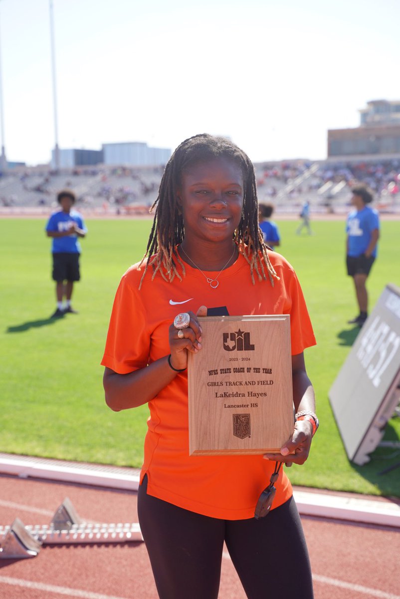 Lancaster ISD (@lancasterisd) on Twitter photo Join us in congratulating <a href="/WeboGirlsTrack/">Lancaster Lady Tigers Track & Field</a> Head Coach LaKeidra Hayes! 🏆
Before the meet, she was named 2023–2024 NFHS Coach of the Year…then her team WON the 6A 4x100m Relay in 43.91! 🥇🔥
Way to go, Lady Tigers!🐅
#TigerPride #CoachOfTheYear #StateChampions Join us in congratulating <a href="/WeboGirlsTrack/">Lancaster Lady Tigers Track & Field</a> Head Coach LaKeidra Hayes! 🏆
Before the meet, she was named 2023–2024 NFHS Coach of the Year…then her team WON the 6A 4x100m Relay in 43.91! 🥇🔥
Way to go, Lady Tigers!🐅
#TigerPride #CoachOfTheYear #StateChampions