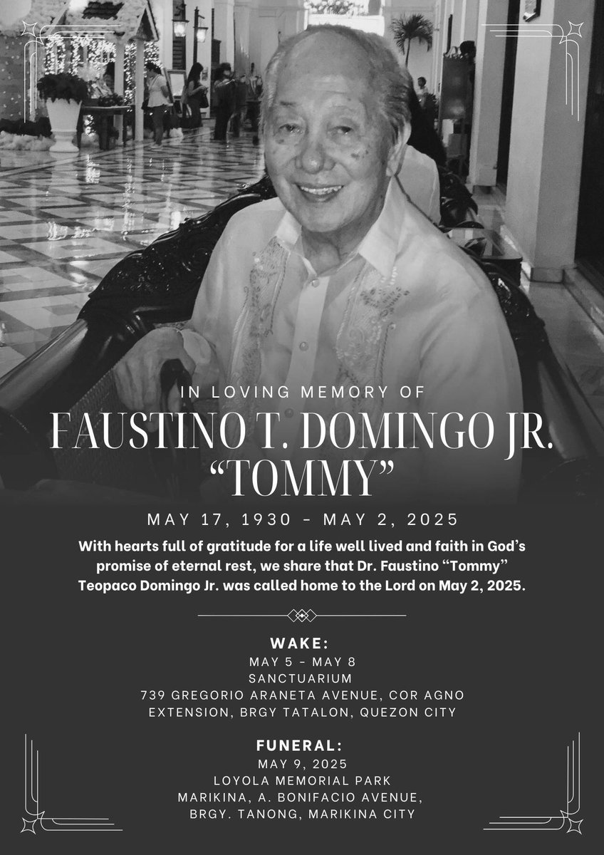 The PGH Division of Neurosurgery and Department of Neurosciences mourn the loss of one of the pillars of Neurosurgery in the Philippines, Dr. Faustino T. Domingo Jr. We thank you for your wisdom, dedication, and service Sir #FTD, and offer our prayers to the Domingo family.🙏🏼