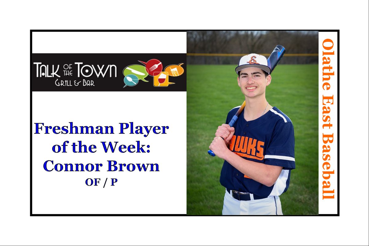In week 5 of the Freshman season, Connor Brown was ballin' out!  Posting a cool .333 BA with a wild 7 runs scored and, oh yeah, he also delivered shutout work on the mound! Congratulations Connor, you are the Talk of the Town Grill &amp; Bar Freshman Player of the Week!