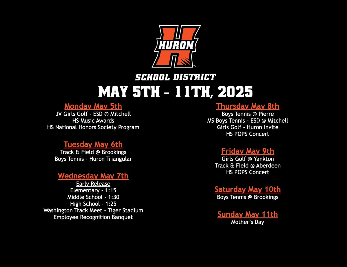 Weekly Events: 
#hurontigers