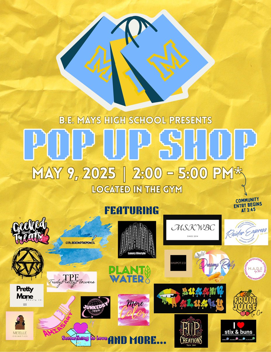LaToya Howard (@ms_lmorgan) on Twitter photo Get ready! This year’s <a href="/APSMaysRaiders/">APS Mays Raiders</a> Pop-Up Shop is happening Friday, May 9, from 2–5 PM! Open to the public starting at 3:45 PM. Come shop with our amazing students, staff, and community members. You don’t want to miss it! <a href="/MsSongbyrd2/">Michelle Byrdsong M.Ed, MSW</a> <a href="/BEMaysPRIDE/">Dr. Ramon Garner</a> Get ready! This year’s <a href="/APSMaysRaiders/">APS Mays Raiders</a> Pop-Up Shop is happening Friday, May 9, from 2–5 PM! Open to the public starting at 3:45 PM. Come shop with our amazing students, staff, and community members. You don’t want to miss it! <a href="/MsSongbyrd2/">Michelle Byrdsong M.Ed, MSW</a> <a href="/BEMaysPRIDE/">Dr. Ramon Garner</a>