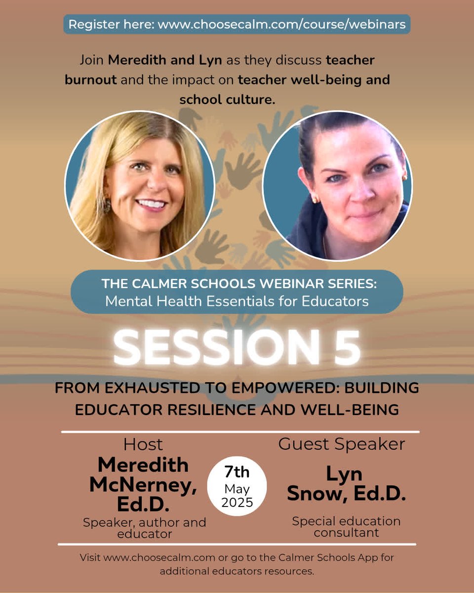Meredith McNerney (@calmerschools) on Twitter photo đź“… Join us for a powerful conversation on one of the most pressing issues in education today.
📍 Don’t miss it—your well-being matters.
choosecalm.com/course/webinars 
#CalmerSchools #TeacherWellness #BurnoutPrevention đź“… Join us for a powerful conversation on one of the most pressing issues in education today.
📍 Don’t miss it—your well-being matters.
choosecalm.com/course/webinars 
#CalmerSchools #TeacherWellness #BurnoutPrevention