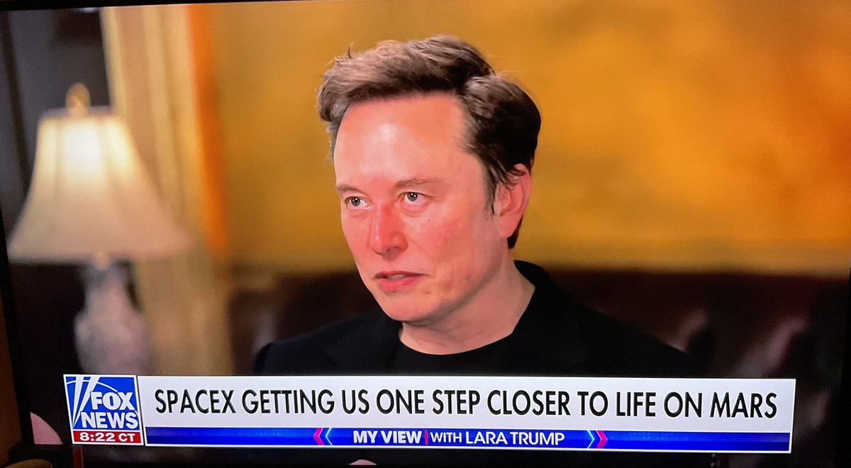 Enjoyed the <a href="/elonmusk/">Elon Musk</a> interview on <a href="/FoxNews/">Fox News</a> Thanks <a href="/LaraLeaTrump/">Lara Trump</a> 😍😍