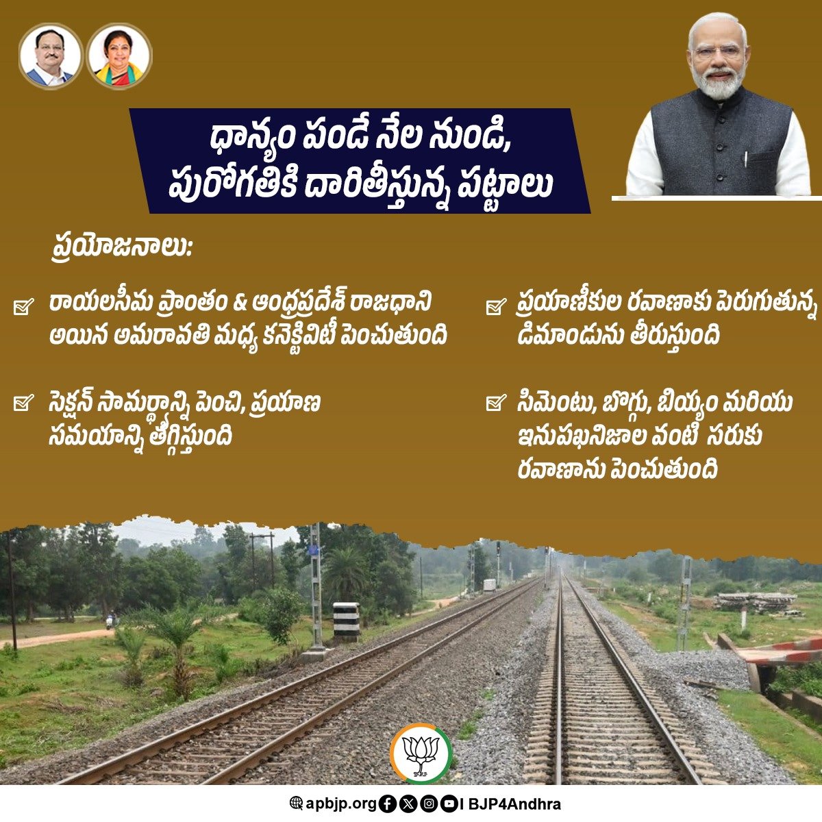 BJP4Andhra's tweet image. ధాన్యం పండే నేల నుండి, పురోగతికి దారితీస్తున్న పట్టాలు 

బుగ్గానపల్లె సిమెంట్ నగర్ మరియు పాణ్యం స్టేషన్ల మధ్య రైల్ మార్గం డబ్లింగ్ పనులు

#Modi4APDevelopment