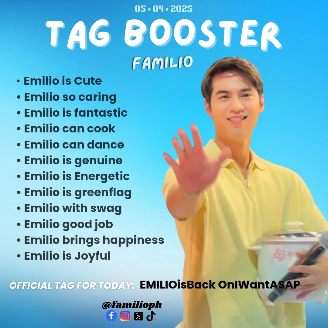 familioph's tweet photo. TAG BOOSTER ALERT!!
Lets support @emiliobdaez by using our official tagline for today.
EMILIOisBack OnIWantASAP
#EmilioDaez #Familio https://t.co/hSFoxdNwWx