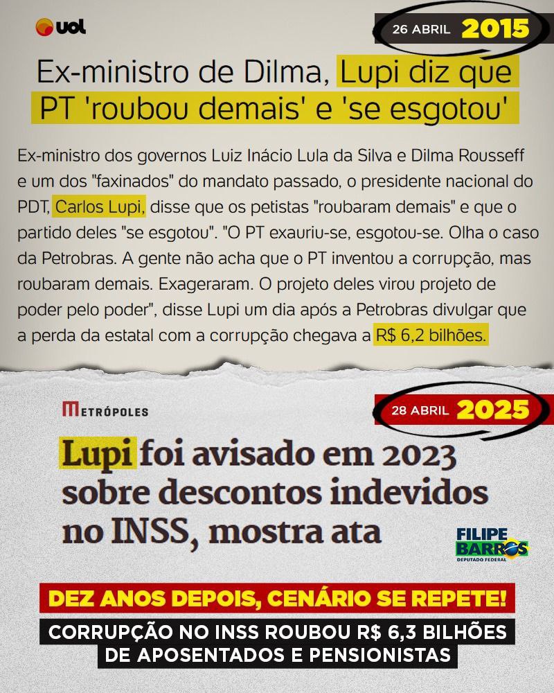 Quem poderia imaginar não é mesmo???
Dê a oportunidade ao ladrão e apenas observe...

Dobro a aposta se ele não cometer , exatamente, o mesmo de outrora...

Em 26/04/2015, diante de um um escândalo de corrupção que causou prejuízo de R$ 6,2 bilhões, Carlos Lupi, que já havia sido