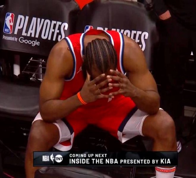 HaterReport's tweet photo. Damn man. I think James Harden just realized he might never win a championship. https://t.co/k4i99sj7cp