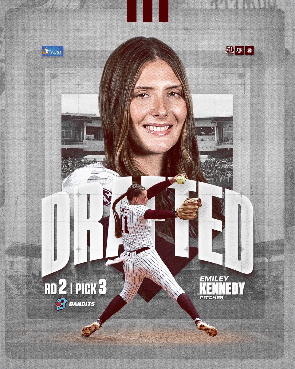 The pick is in! <a href="/AUSL_Bandits/">Bandits | Athletes Unlimited Softball League</a> select pitcher Emiley Kennedy 👍

We are so proud of you, Lefty &amp; can’t wait to watch you in the pros 🤩

#GigEm | <a href="/theAUSLofficial/">AUSL</a>