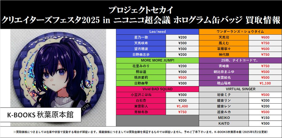 買取情報】 プロジェクトセカイ(プロセカ) クリエイターズフェスタ2025 