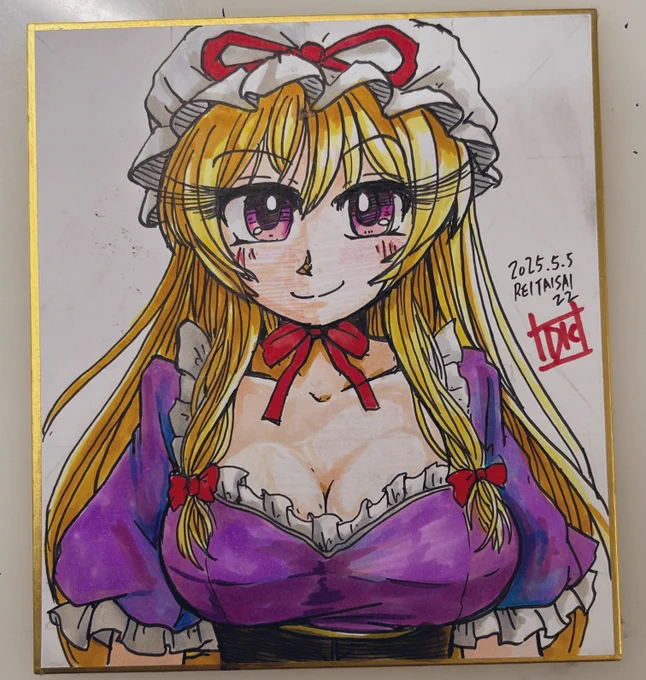 ポスター作成の合間に色紙描いてたけど上手く行ったのはこの2枚だけだった…ビッグサイト向かうよ。10年ぶりのスパコミじゃ 