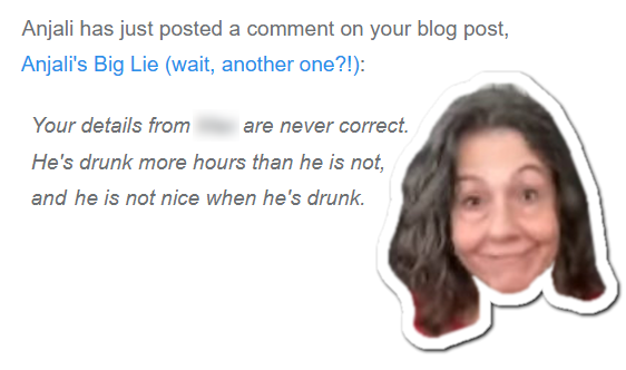 likeitmatters3's tweet photo. Here's Anjali publicly outing a former loved one as an alcoholic, using his online name (his real identity is not anonymous).
If he WAS lying to me, that means it was Anjali herself who invented the lie that I contacted her ex in 2021 which led to him canceling Xmas.
#tangledweb https://t.co/yqMMmiOIMg