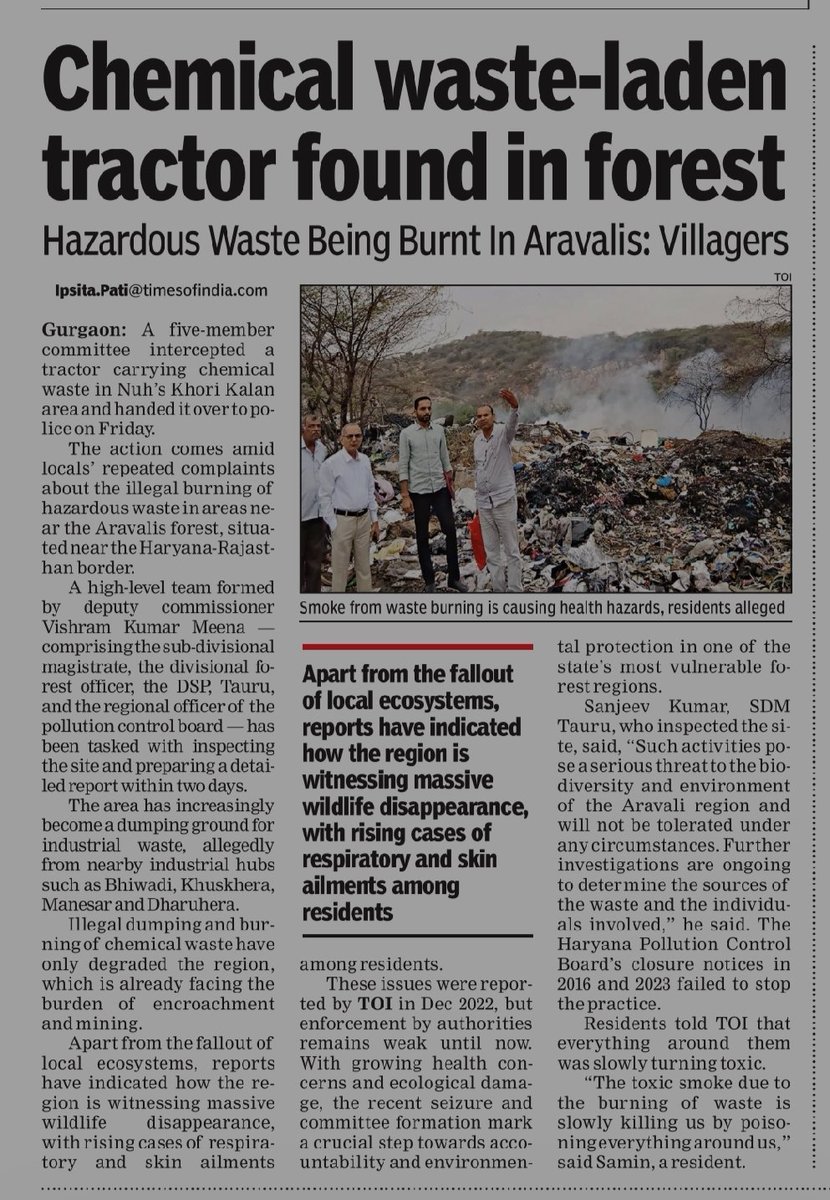 Ipsita pati🌳 (@ipsitatoi) on Twitter photo Aravalis are under siege! Industrial hubs Bhiwadi, Khuskhera, Manesar, and Dharuhera are illegally dumping hazardous chemical waste in Nuh, near the Rajasthan border. Toxic fires are burning in the foothills, choking the ecosystem. <a href="/rameshpandeyifs/">Ramesh Pandey</a>
<a href="/moefcc/">MoEF&CC</a> <a href="/AdvGauravKumar/">Gaurav Kumar Bansal</a> Aravalis are under siege! Industrial hubs Bhiwadi, Khuskhera, Manesar, and Dharuhera are illegally dumping hazardous chemical waste in Nuh, near the Rajasthan border. Toxic fires are burning in the foothills, choking the ecosystem. <a href="/rameshpandeyifs/">Ramesh Pandey</a>
<a href="/moefcc/">MoEF&CC</a> <a href="/AdvGauravKumar/">Gaurav Kumar Bansal</a>