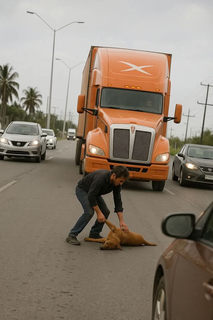 No sé su nombre pero éste señor tiene todo mi respeto ya que detuvo el tráfico para ayudar a un perrito callejero. 🐾🎗️💞