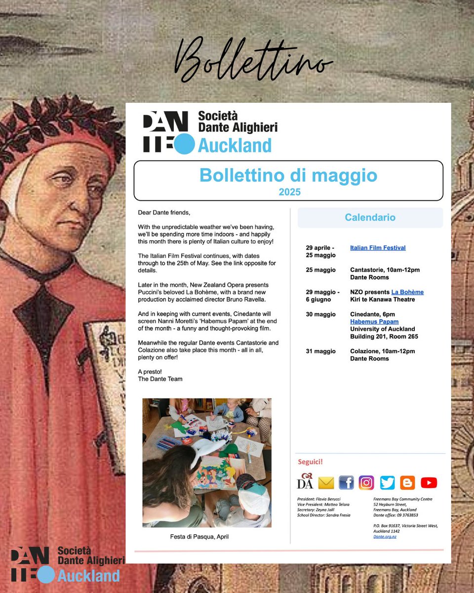 DA Auckland (@danteauckland) on Twitter photo Il bollettino di maggio è in rete - May bulletin online now
dante.org.nz/_files/ugd/c2b…
#danteauckland <a href="/la_dante/">Società Dante Alighieri</a> <a href="/ItalyinNZ/">Italy in New Zealand</a> <a href="/ItalianChamNZ/">Italian Chamber NZ</a> #italianiinnuovazelanda Il bollettino di maggio è in rete - May bulletin online now
dante.org.nz/_files/ugd/c2b…
#danteauckland <a href="/la_dante/">Società Dante Alighieri</a> <a href="/ItalyinNZ/">Italy in New Zealand</a> <a href="/ItalianChamNZ/">Italian Chamber NZ</a> #italianiinnuovazelanda