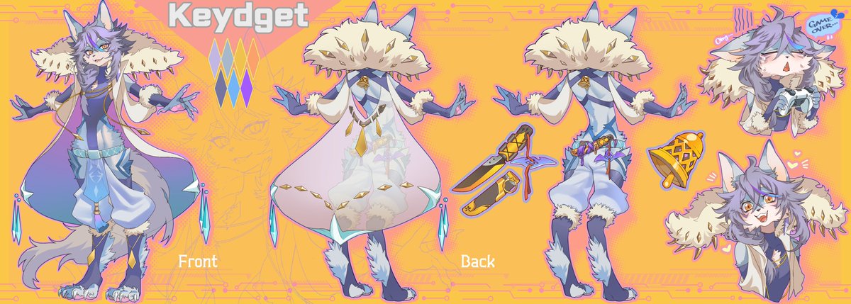 keydget's tweet image. I'm sorry! BIG ANNOUNCEMENTβΌοΈ
I'm way too excited to wait on posting this...!
BEHOLD!! MY FURRY DESIGN REF SHEET!!! πΊ
β‘ Ref Sheet by @freezingsammy
β‘ Original Rough Design by @NKemoaka
β‘ Back/Knife/Bell by @freezingsammy
β‘ Refined/Finalized Design by @khatnid