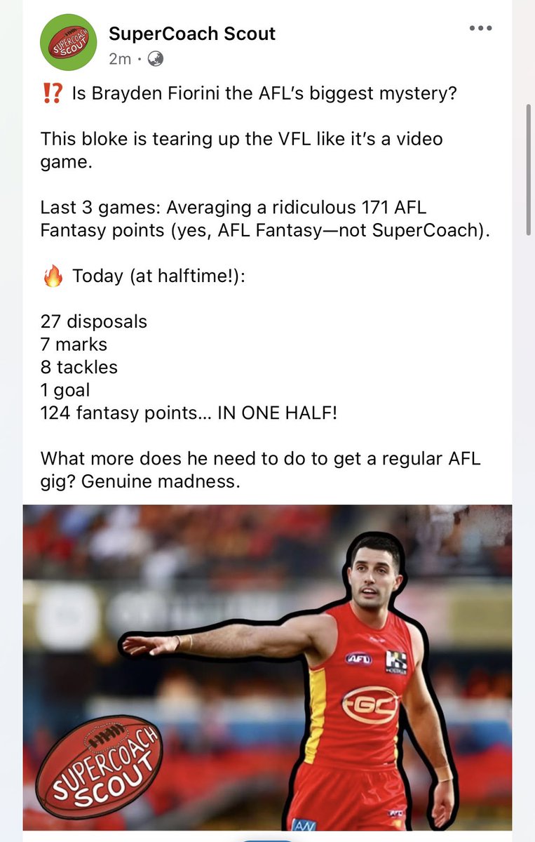 SC___Scout's tweet image. Is Brayden Fiorini the AFL’s biggest mystery? 

#AFL #SuperCoach