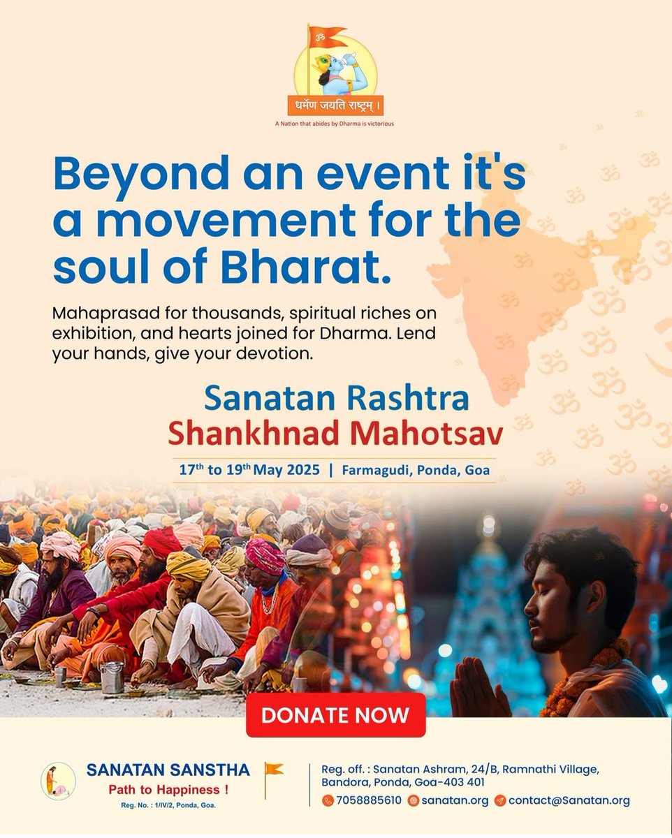 🚩 Sanatan Rashtra Shankhnad Mahotsav — the roar of revival on Parshuram’s land!
Time to rise, unite &amp; reclaim Bharat as the Sanatan Rashtra.

History awaits your presence.
Only 2 weeks to go!

#Shankhnad_Mahotsav_Goa