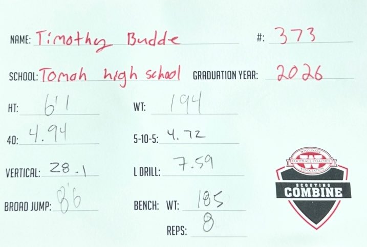Timothy Budde 2026 (@timothy_budde) on Twitter photo Definitely not the numbers I was looking for but that just means there’s a lot of work to be done! Had fun at the <a href="/wifca/">WiFCA</a> Combine today! Thank you to all the coaches and volunteers for your time. <a href="/travisWSN/">Travis Wilson</a> <a href="/NXLevelBrad/">Brad Arnett</a> Definitely not the numbers I was looking for but that just means there’s a lot of work to be done! Had fun at the <a href="/wifca/">WiFCA</a> Combine today! Thank you to all the coaches and volunteers for your time. <a href="/travisWSN/">Travis Wilson</a> <a href="/NXLevelBrad/">Brad Arnett</a>